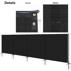 Real Scene Effect of Windscreen4less 5FT x24FT Black Outdoor Fence Fencing Kit with Poles and Rails Ground Spikes Privacy Fence for Dog Yard Pool Garden Safety Chicken Fence Temporary Painted Iron Pole 