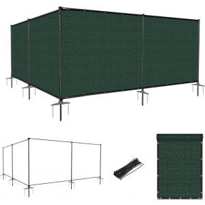 Windscreen4less 5FT x24FT Green Outdoor Fence Fencing Kit with Poles and Rails Ground Spikes Privacy Fence for Dog Yard Pool Garden Safety Chicken Fence Temporary Painted Iron Pole 