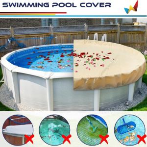 Real Scene Effect of Windscreen4less Beige Pool Cover for Above Ground Pools Round Winter Pool Cover for 22ft Swimming Pools, Pool Safety Cover