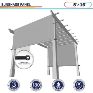 Windscreen4less Light Gray 8ft. W x 16ft. H Outdoor Pergola Replacement Shade Cover Canopy for Patio Privacy Shade Screen Panel with Grommets on 2 Sides Includes Weighted Rods Breathable UV Block (3 Year Warranty)-Custom Sizes Available