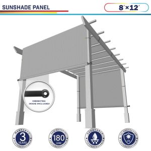 Windscreen4less Light Gray 8ft. W x 12ft. H Outdoor Pergola Replacement Shade Cover Canopy for Patio Privacy Shade Screen Panel with Grommets on 2 Sides Includes Weighted Rods Breathable UV Block (3 Year Warranty)-Custom Sizes Available