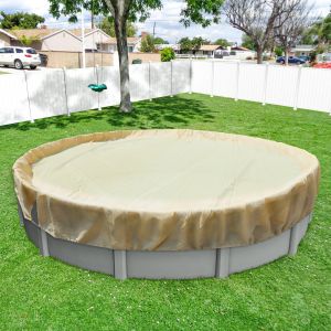 Windscreen4less Beige Pool Cover for Above Ground Pools Round Winter Pool Cover for 24ft Swimming Pools, Pool Safety Cover