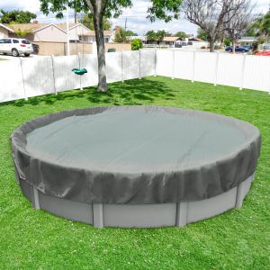 Windscreen4less Light Gray Pool Cover for Above Ground Pools Round Winter Pool Cover for 24ft Swimming Pools, Pool Safety Cover