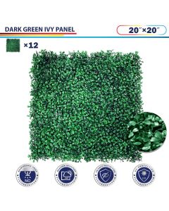 Windscreen4less 20"x20" Artificial Faux Ivy Leaf Decorative Fence Screen Boxwood Leaves Fence Patio Panel, Dark Green 12 Pcs