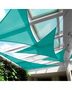Real Scene Effect of Windscreen4less 12ft x 12ft x 12ft Triangle Curve Edge Sun Shade Sail Canopy in Color Turquoise Green for Outdoor Patio Backyard UV Block Awning with Steel D-Rings 180GSM (3 Year Warranty) - Customized Sizes Available