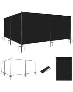 Windscreen4less 5FT x24FT Black Outdoor Fence Fencing Kit with Poles and Rails Ground Spikes Privacy Fence for Dog Yard Pool Garden Safety Chicken Fence Temporary Painted Iron Pole 