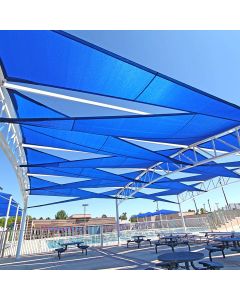 Real Scene Effect of Windscreen4less 12ft x 12ft x 12ft Triangle Curve Edge Sun Shade Sail Canopy in Color Blue for Outdoor Patio Backyard UV Block Awning with Steel D-Rings 180GSM (3 Year Warranty) - Customized Sizes Available(Customized) 