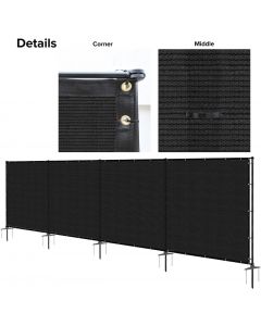 Real Scene Effect of Windscreen4less 5FT x24FT Black Outdoor Fence Fencing Kit with Poles and Rails Ground Spikes Privacy Fence for Dog Yard Pool Garden Safety Chicken Fence Temporary Painted Iron Pole 