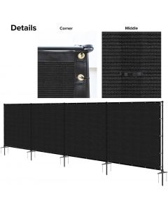 Real Scene Effect of Windscreen4less 5FT x12FT Black Outdoor Fence Fencing Kit with Poles and Rails Ground Spikes Privacy Fence for Dog Yard Pool Garden Safety Chicken Fence Temporary Painted Iron Pole 