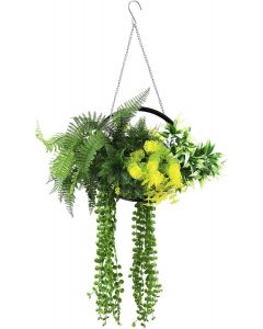 1 PC Artificial Hanging Plants with Frame Hook Faux Plant Decoration for Indoor Outdoor (Green White Orange)