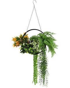 1 PC Artificial Hanging Plants with Frame Hook Faux Plant Decoration for Indoor Outdoor (Green White Orange)