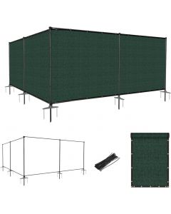 Windscreen4less 6FT x24FT Green Outdoor Fence Fencing Kit with Poles and Rails Ground Spikes Privacy Fence for Dog Yard Pool Garden Safety Chicken Fence Temporary Painted Iron Pole 