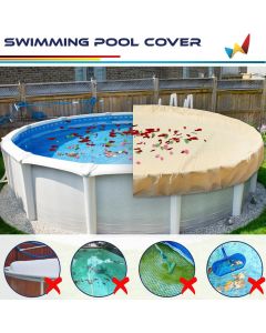 Real Scene Effect of Windscreen4less Beige Pool Cover for Above Ground Pools Round Winter Pool Cover for 28ft Swimming Pools, Pool Safety Cover