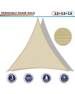 Windscreen4less 13ft x 13ft x 13ft Triangle Curve Edge Sun Shade Sail Canopy in Color Beige for Outdoor Patio Backyard UV Block Awning with Steel D-Rings 180GSM (3 Year Warranty) - Customized Sizes Available