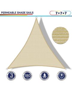 Windscreen4less 7ft x 7ft x 7ft Triangle Curve Edge Sun Shade Sail Canopy in Color Beige for Outdoor Patio Backyard UV Block Awning with Steel D-Rings 180GSM (3 Year Warranty) - Customized Sizes Available(Customized) 