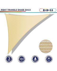 Windscreen4less 8ft x 8ft x 11ft Right Triangle Curve Edge Sun Shade Sail Canopy in Color Beige for Outdoor Patio Backyard UV Block Awning with Steel D-Rings 180GSM (3 Year Warranty) - Customized Sizes Available