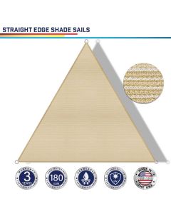 Windscreen4less Custom Size 5-24ft x 5-24ft x 5-34ft Triangle Straight Edge Sun Shade Sail Canopy in Color Beige for Outdoor Patio Backyard UV Block Awning with Steel D-Rings 180GSM (3 Year Warranty)