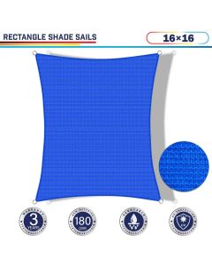 Windscreen4less 16ft x 16ft Rectangle Curve Edge Sun Shade Sail Canopy in Color Blue for Outdoor Patio Backyard UV Block Awning with Steel D-Rings 180GSM (3 Year Warranty) - Customized Sizes Available