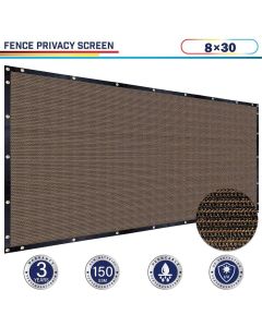 Windscreen4less 8ft x 30ft Heavy Duty Privacy Fence Screen in Color Brown with Brass Grommet 88% Blockage Windscreen Outdoor Mesh Fencing Cover Netting 150GSM Fabric (3 Year Warranty)-Custom Sizes Available