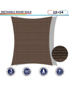 Windscreen4less 12ft x 14ft Rectangle Curve Edge Sun Shade Sail Canopy in Color Brown for Outdoor Patio Backyard UV Block Awning with Steel D-Rings 180GSM (3 Year Warranty) - Customized Sizes Available