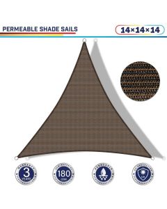 Windscreen4less 14ft x 14ft x 14ft Triangle Curve Edge Sun Shade Sail Canopy in Color Brown for Outdoor Patio Backyard UV Block Awning with Steel D-Rings 180GSM (3 Year Warranty) - Customized Sizes Available