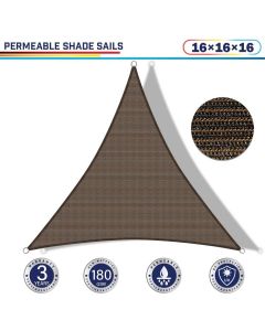 Windscreen4less 16ft x 16ft x 16ft Triangle Curve Edge Sun Shade Sail Canopy in Color Brown for Outdoor Patio Backyard UV Block Awning with Steel D-Rings 180GSM (3 Year Warranty) - Customized Sizes Available