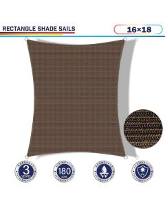 Windscreen4less 16ft x 18ft Rectangle Curve Edge Sun Shade Sail Canopy in Color Brown for Outdoor Patio Backyard UV Block Awning with Steel D-Rings 180GSM (3 Year Warranty) - Customized Sizes Available