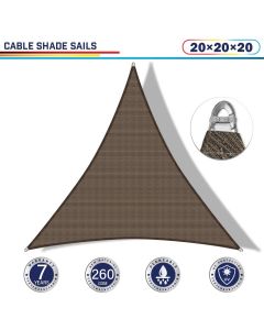 Windscreen4less Steel Wired Brown Triangle 20ft x 20ft x 20ft A-Ring Reinforcement Heavy Duty Strengthen Durable(260GSM)-Galvanized Cable Enhanced Large Sun Shade Sail - 7 Year Warranty