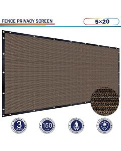 Windscreen4less 5ft x 20ft Heavy Duty Privacy Fence Screen in Color Brown with Brass Grommet 88% Blockage Windscreen Outdoor Mesh Fencing Cover Netting 150GSM Fabric (3 Year Warranty)-Custom Sizes Available