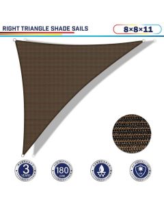 Windscreen4less 8ft x 8ft x 11ft Right Triangle Curve Edge Sun Shade Sail Canopy in Color Brown for Outdoor Patio Backyard UV Block Awning with Steel D-Rings 180GSM (3 Year Warranty) - Customized Sizes Available