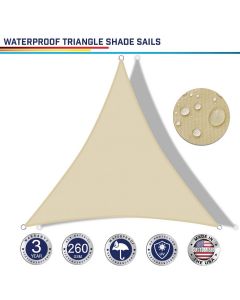 Windscreen4less Terylene Waterproof Custom Size 5-24ft x 5-24ft x 5-34ft Triangle Curve Edge Sun Shade Sail Canopy in Color Beige UV Blocker Sunshade Patio Canopy Sail  (3 Year Warranty)