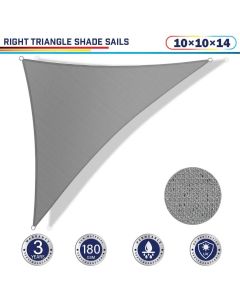 Windscreen4less 10ft x 10ft x 14ft Right Triangle Curve Edge Sun Shade Sail Canopy in Color Light Gray for Outdoor Patio Backyard UV Block Awning with Steel D-Rings 180GSM (3 Year Warranty) - Customized Sizes Available