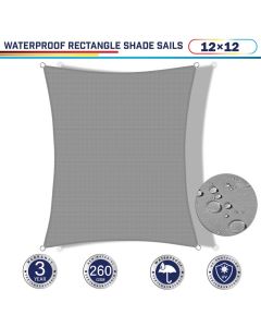 Windscreen4less Waterproof 12ft x 12ft in Color Light Gray Sun Shade Sail Terylene UV Blocker Rectangle Sunshade Patio Canopy Sail  (3 Year Warranty)