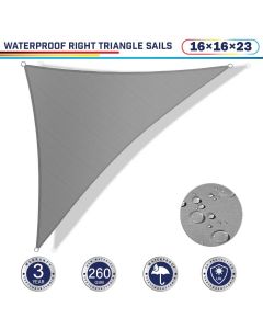 Windscreen4less Terylene Waterproof 16ft x 16ft x 23ft Right Triangle Curve Edge in Color Light Gray Sun Shade Sail UV Blocker Sunshade Patio Canopy Sail  (3 Year Warranty)