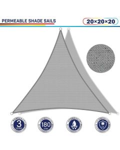 Windscreen4less 20ft x 20ft x 20ft Triangle Curve Edge Sun Shade Sail Canopy in Color Light Gray for Outdoor Patio Backyard UV Block Awning with Steel D-Rings 180GSM (3 Year Warranty) - Customized Sizes Available