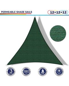 Windscreen4less 12ft x 12ft x 12ft Triangle Curve Edge Sun Shade Sail Canopy in Color Dark Green for Outdoor Patio Backyard UV Block Awning with Steel D-Rings 180GSM (3 Year Warranty) - Customized Sizes Available(Customized) 