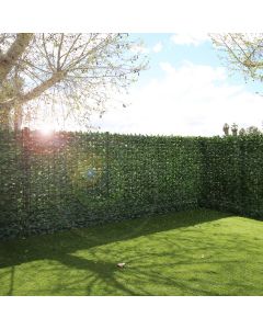 Real Scene Effect of Windscreen4less Artificial Faux Ivy Leaf Decorative Fence Screen 58" x 117" Green Faux Laurel Leaves Fence Panel