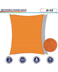 Windscreen4less 8ft x 12ft Rectangle Curve Edge Sun Shade Sail Canopy in Color Orange for Outdoor Patio Backyard UV Block Awning with Steel D-Rings 180GSM (3 Year Warranty) - Customized Sizes Available