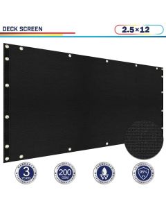 Windscreen4less 2.5ft x 12ft Black Deck Balcony Privacy Screen for Deck Pool Fence Railings Apartment Balcony Privacy Screen for Patio Yard Porch Chain Link Fence Condo with Zip Ties (3 Year Warranty)-Custom Sizes Available