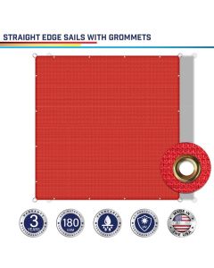 Windscreen4less Custom Size 2-24ft x 2-40ft Rectangle Straight Edge Sun Shade Sail Canopy With Grommets in Color Red for Outdoor Patio Backyard UV Block Awning with Steel D-Rings 180GSM (3 Year Warranty)