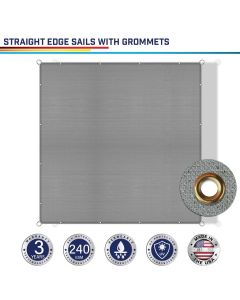 Windscreen4less Custom Size 2-24ft x 2-40ft Rectangle Straight Edge Sun Shade Sail Canopy With Grommets in Color Light Gray for Outdoor Patio Backyard UV Block Awning with Steel D-Rings 240GSM (3 Year Warranty)