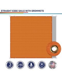 Windscreen4less Custom Size 2-24ft x 2-40ft Rectangle Straight Edge Sun Shade Sail Canopy With Grommets in Color Orange for Outdoor Patio Backyard UV Block Awning with Steel D-Rings 240GSM (3 Year Warranty)