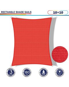 Windscreen4less 10ft x 10ft Rectangle Curve Edge Sun Shade Sail Canopy in Color Red for Outdoor Patio Backyard UV Block Awning with Steel D-Rings 180GSM (3 Year Warranty) - Customized Sizes Available