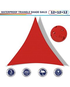 Windscreen4less Terylene Waterproof 12ft x 12ft x 12ft Triangle Curve Edge in Color Red Sun Shade Sail UV Blocker Sunshade Patio Canopy Sail (3 Year Warranty)