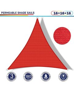 Windscreen4less 16ft x 16ft x 16ft Triangle Curve Edge Sun Shade Sail Canopy in Color Red for Outdoor Patio Backyard UV Block Awning with Steel D-Rings 180GSM (3 Year Warranty) - Customized Sizes Available