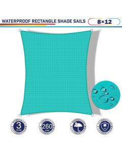 Windscreen4less Waterproof 8ft x 12ft in Color Turquoise Green Sun Shade Sail Terylene UV Blocker Rectangle Sunshade Patio Canopy Sail  (3 Year Warranty)