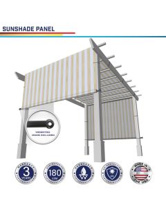 Windscreen4less custom size Beige and White Stripes 3-16ft. W x 4-40ft. H Outdoor Pergola Replacement Shade Cover Canopy for Patio Privacy Shade Screen Panel with Grommets on 2 Sides Includes Weighted Rods Breathable UV Block (3 Year Warranty)