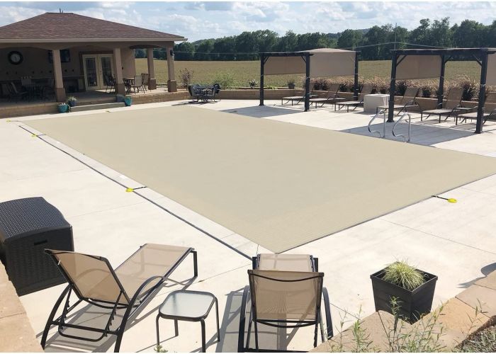 Beige custom size 8-24ft w by 8-50ft L winter pool covers for inground  swimming pool rectangle - Windscreen4less