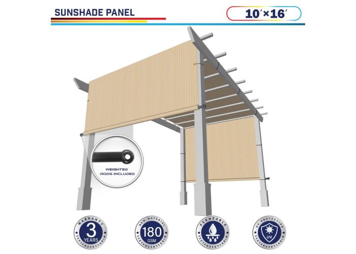 Windscreen4less Beige 10ft. W x 16ft. H Outdoor Sun Shade Panel Universal  Pergola Replacement Cover Canopy with Grommets Weight Rods Sun Block Cover 