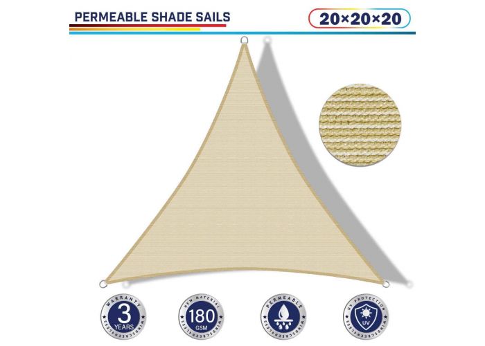 Beige 20ft x 20ft x 20ft 180GSM polyethylene sun shade sail canopy Windscreen4less